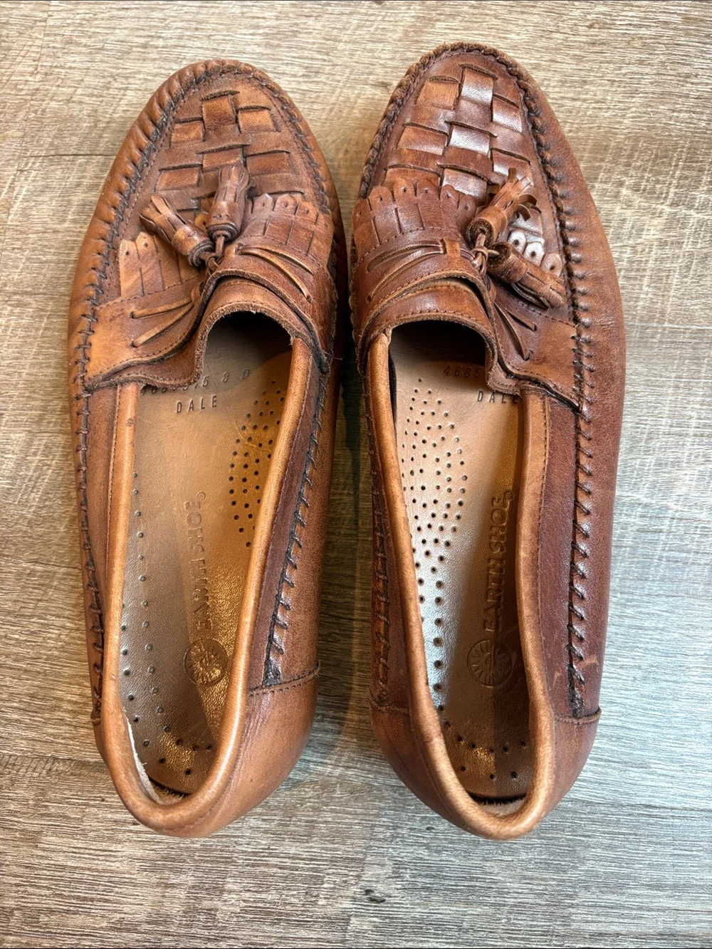 Earth Shoe Dale Leather Woven Loafers Men's 8D Brown Tassel